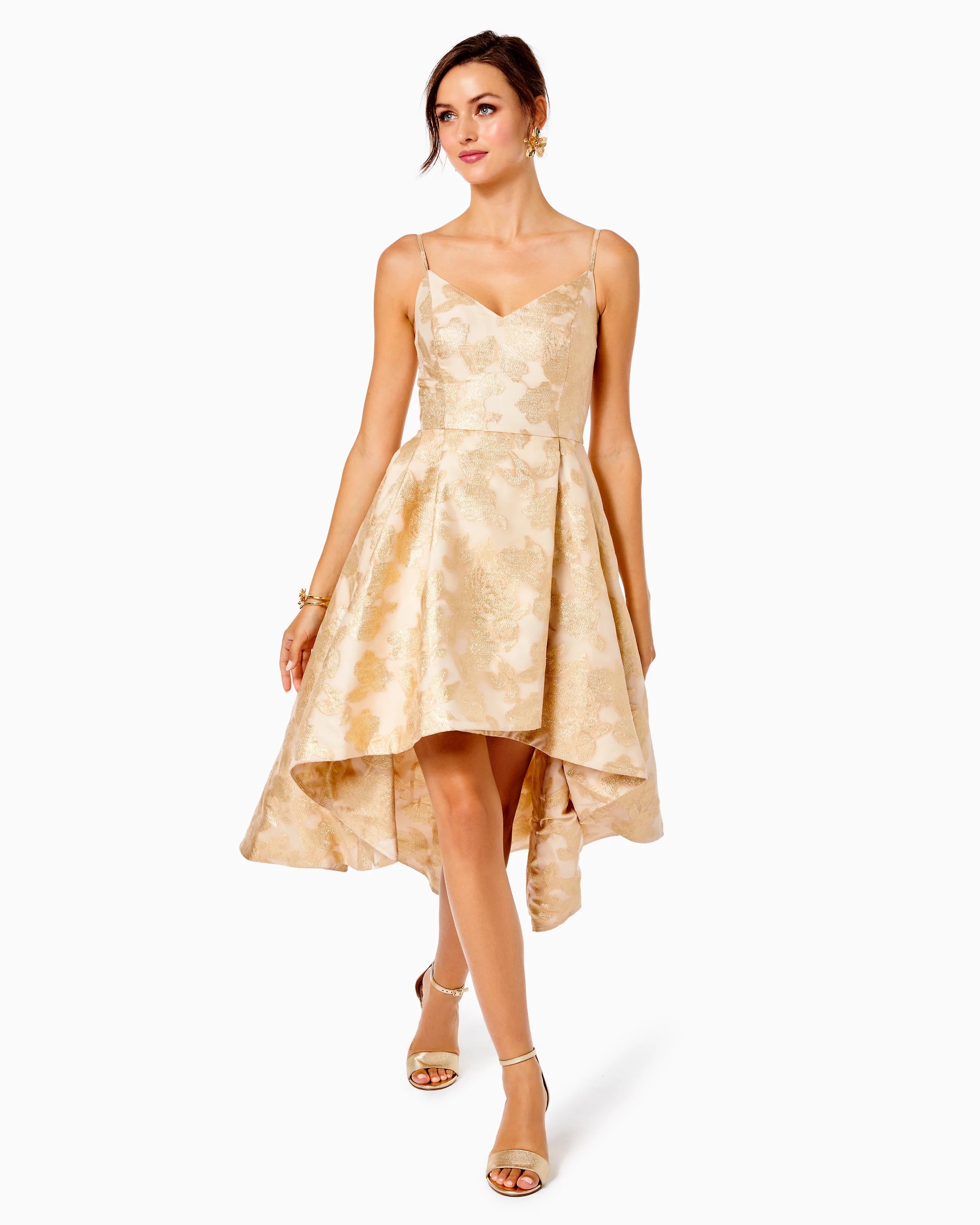 lilly pulitzer gold dress Size 12 White/Gold Hand wash cold or dry clean Alisalynn Floral Dress  The