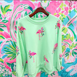 Mint Flamingo Wearing Christmas Light Necklace Sweatshirt