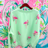 Mint Flamingo Wearing Christmas Light Necklace Sweatshirt