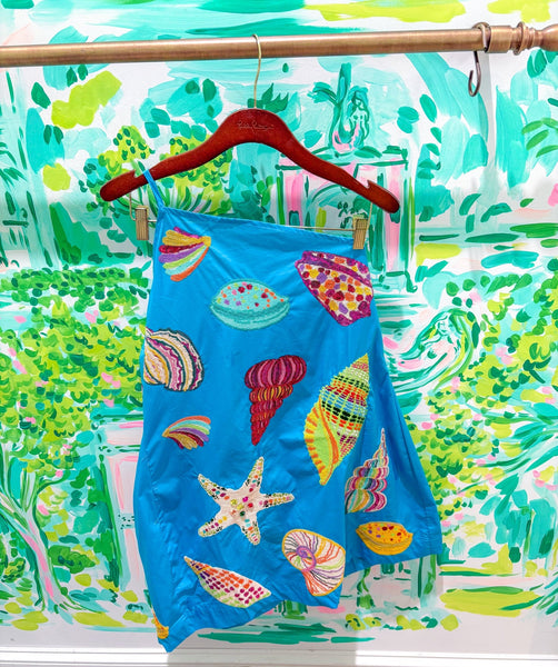 Aqua Multi Shell One Shoulder Cotton DressQueen of SparklesThe Printed Peach Savannah