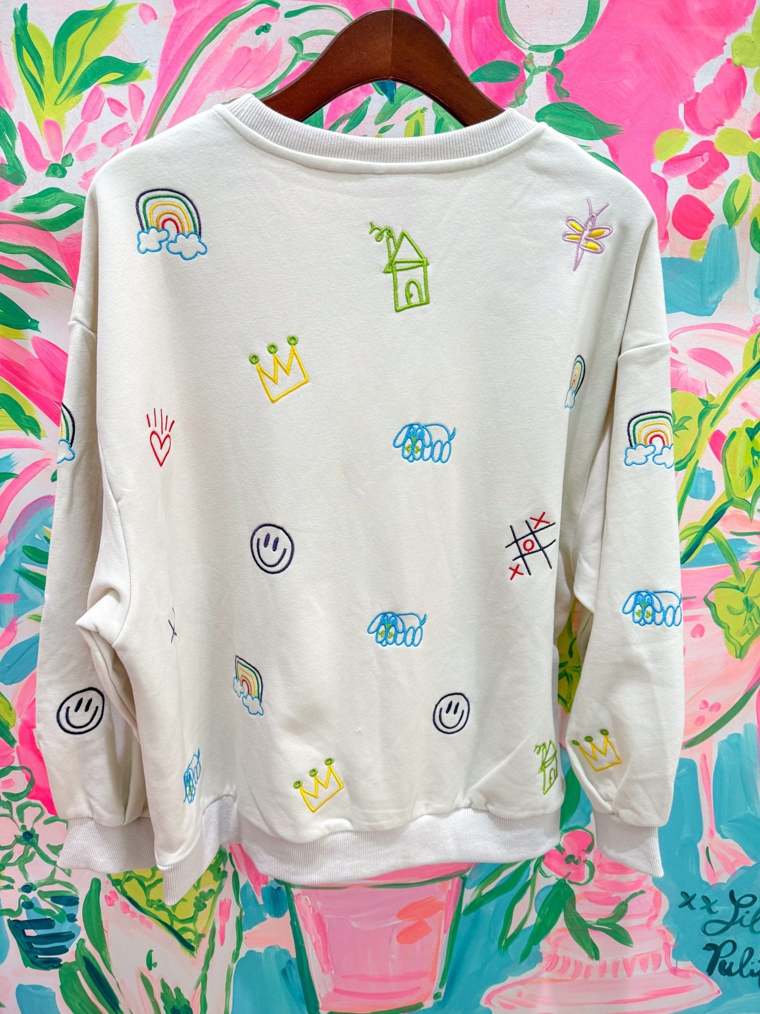 Beige Multi Crayon & Doodle SweatshirtQueen of SparklesThe Printed Peach Savannah