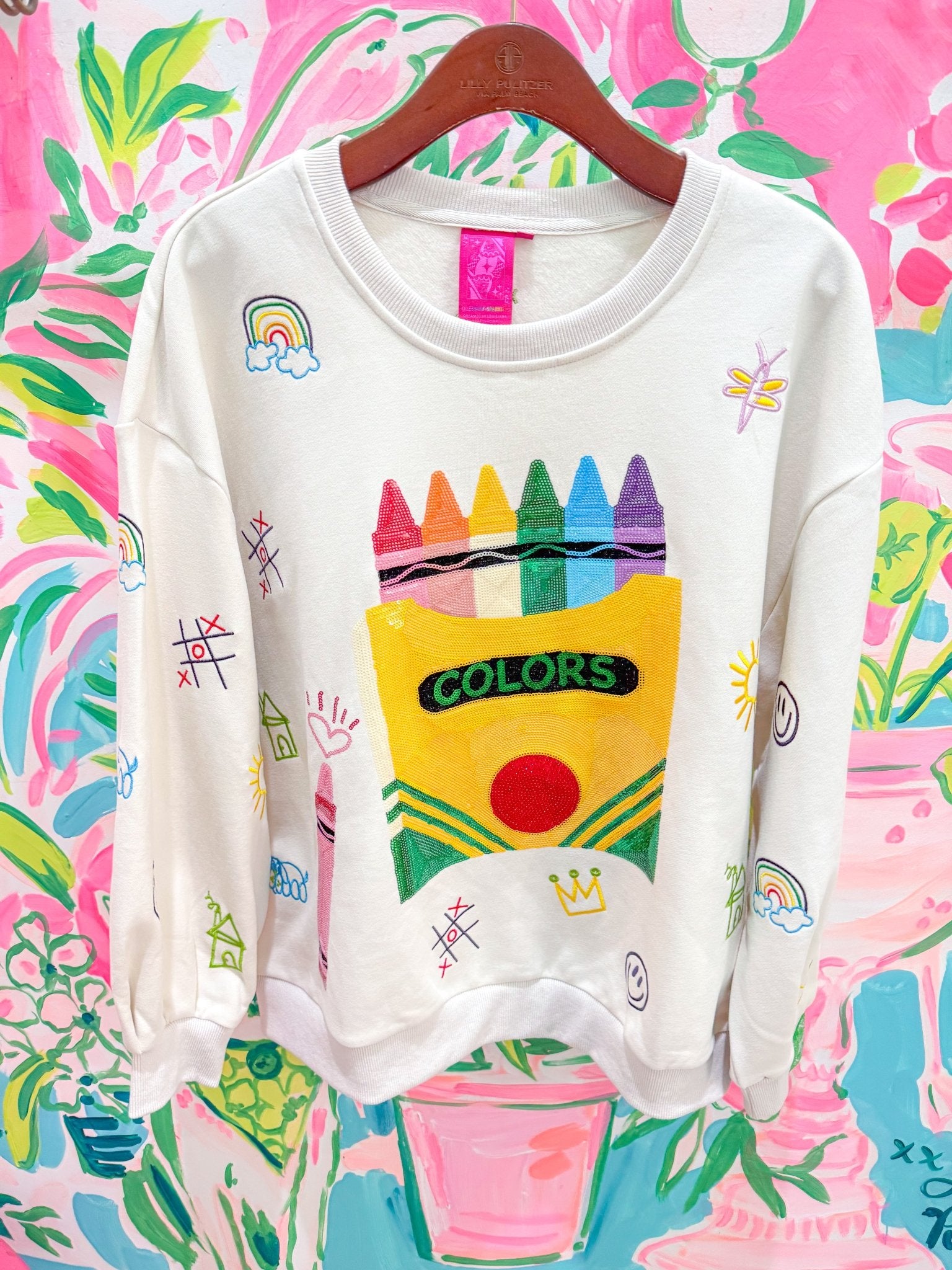 Beige Multi Crayon & Doodle SweatshirtQueen of SparklesThe Printed Peach Savannah