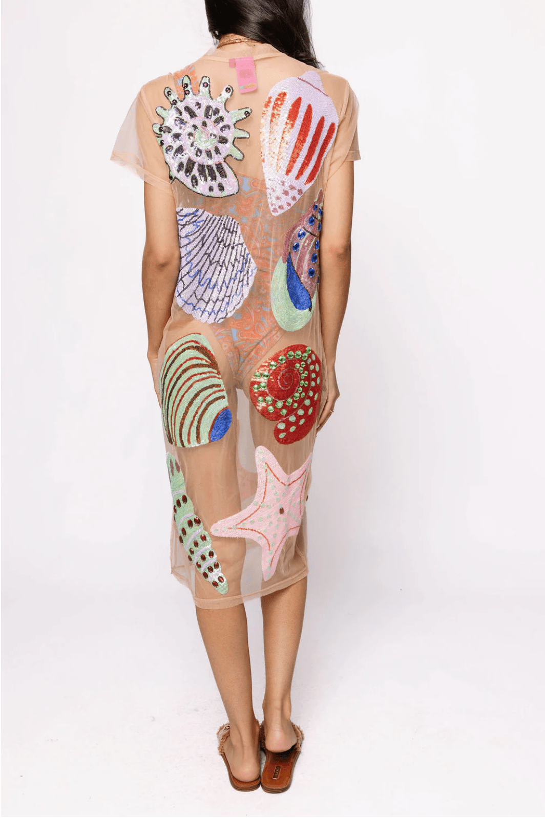 Beige Multi Shell Coverup Midi DressHeartland Retail ItemsQueen of SparklesThe Printed Peach Savannah