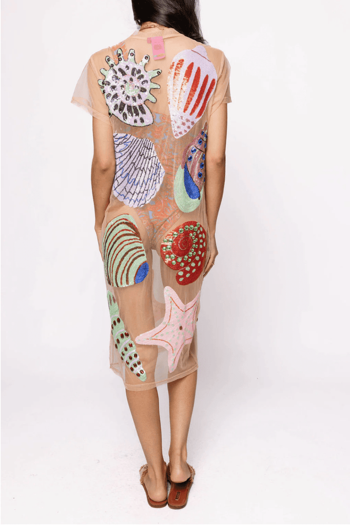 Beige Multi Shell Coverup Midi DressHeartland Retail ItemsQueen of SparklesThe Printed Peach Savannah