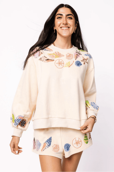 Beige Shell Trim SweatshirtHeartland Retail ItemsQueen of SparklesThe Printed Peach Savannah