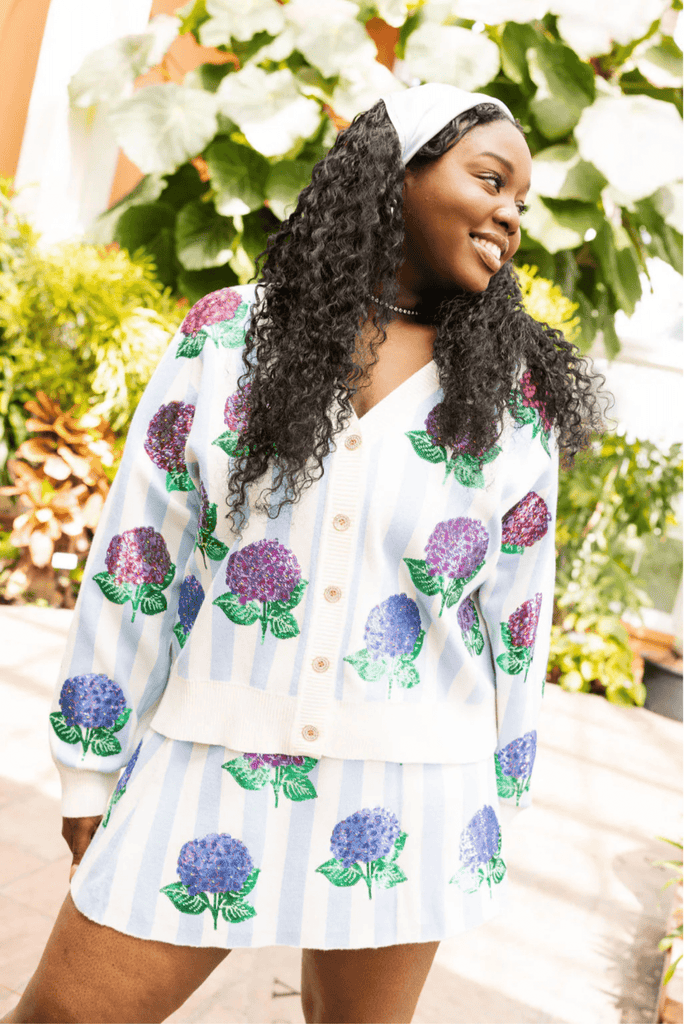 Blue & White Striped Hydrangea Cardigan and Skirt SetHeartland Retail ItemsQueen of SparklesThe Printed Peach Savannah