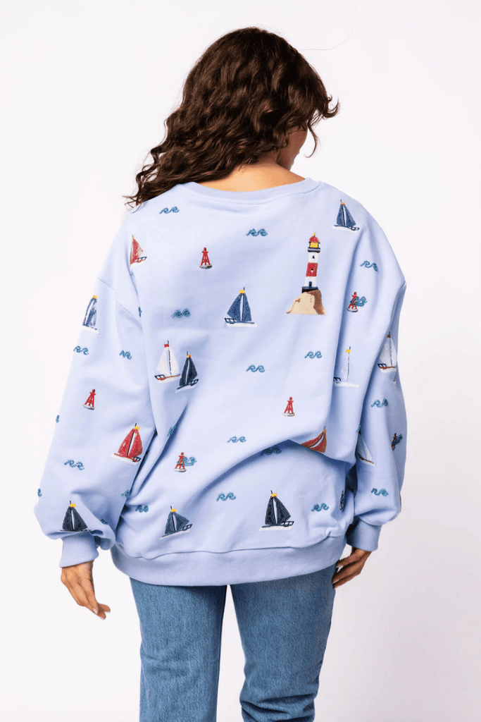 Dusty Blue Sail Boat Icon SweatshirtHeartland Retail ItemsQueen of SparklesThe Printed Peach Savannah