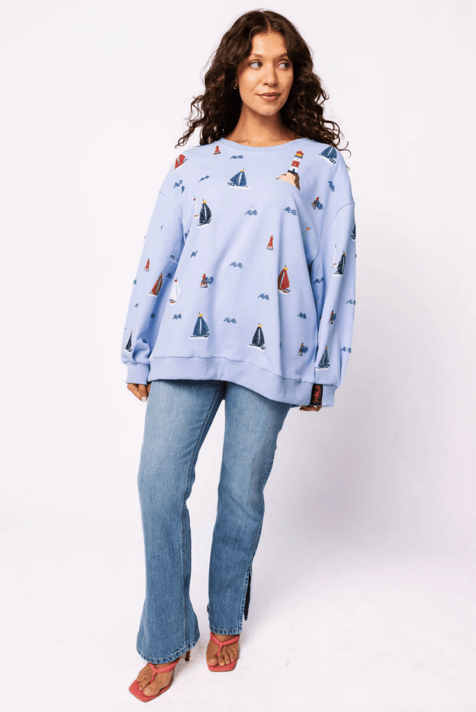Dusty Blue Sail Boat Icon SweatshirtHeartland Retail ItemsQueen of SparklesThe Printed Peach Savannah