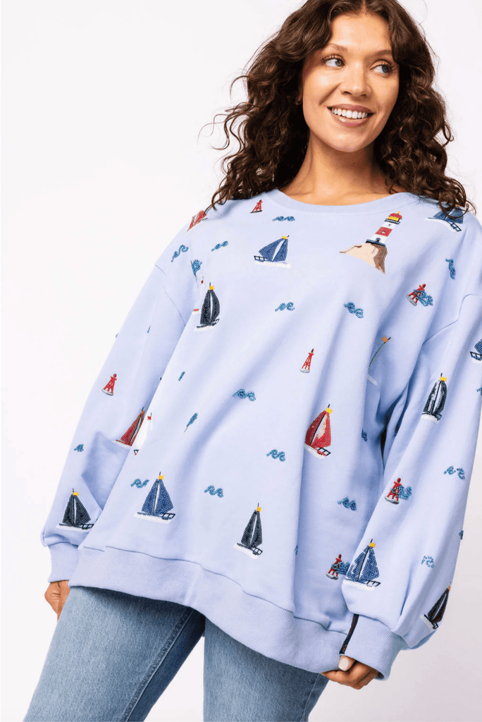 Dusty Blue Sail Boat Icon SweatshirtHeartland Retail ItemsQueen of SparklesThe Printed Peach Savannah
