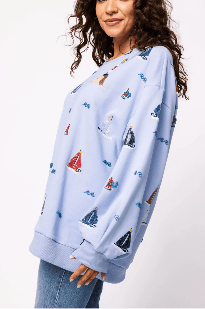 Dusty Blue Sail Boat Icon SweatshirtHeartland Retail ItemsQueen of SparklesThe Printed Peach Savannah