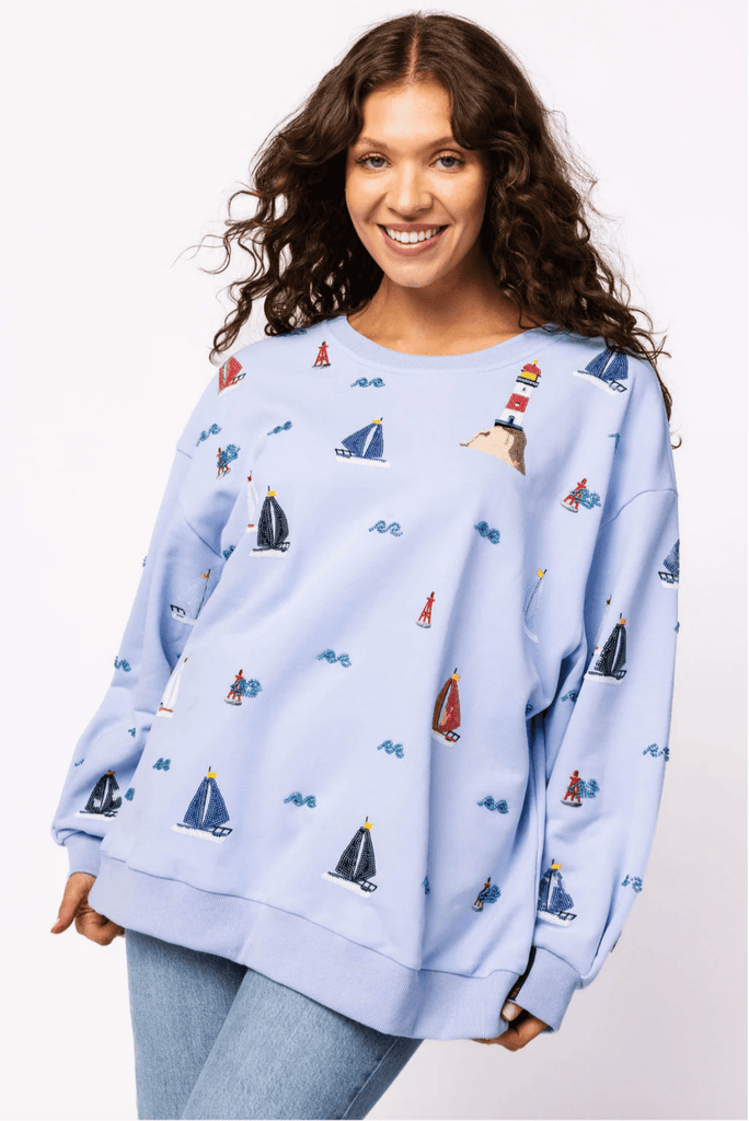 Dusty Blue Sail Boat Icon SweatshirtHeartland Retail ItemsQueen of SparklesThe Printed Peach Savannah