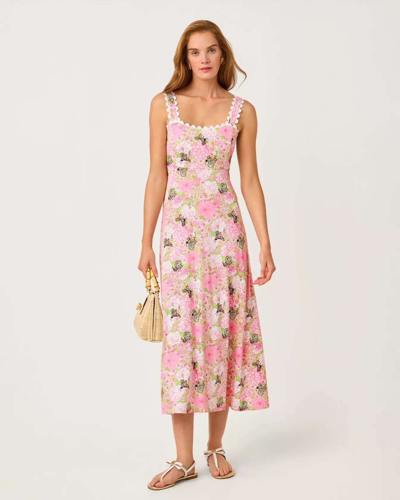 dwyer midi dress – The Printed Peach Savannah Tutorial - Clothes | chrissy Color:Champagne Multi a smocked back panel