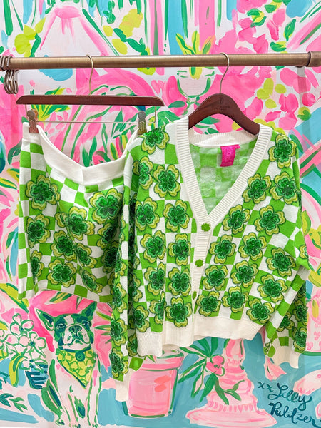 Green & White Checkered Sequin Shamrock SkirtHeartland Retail ItemsQueen of SparklesThe Printed Peach Savannah