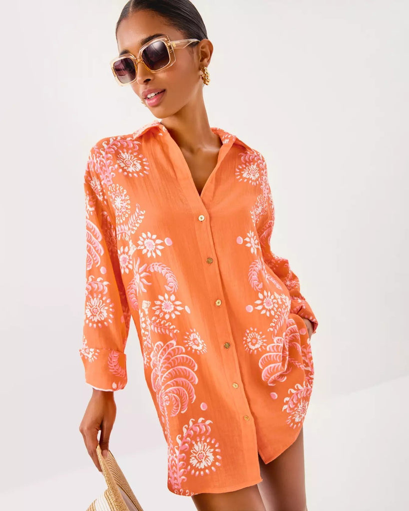 Kwitney Long Sleeve Cotton Cover - UpWomens - DressesLILLY PULITZERThe Printed Peach Savannah