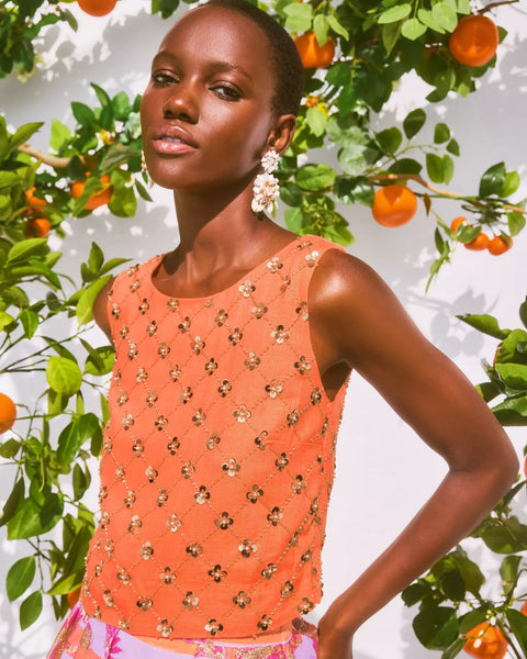 Lathan Sleeveless Beaded Cropped TopHeartland Retail ItemsLILLY PULITZERThe Printed Peach Savannah