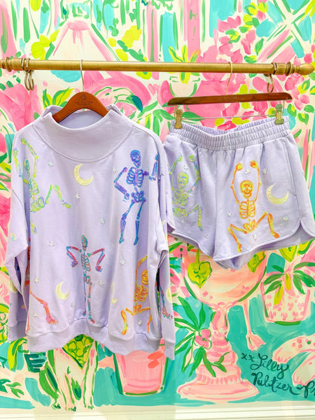 Lavender Multi Dancing Skeleton ShortWomens - Bottoms - ShortsQueen of SparklesThe Printed Peach Savannah