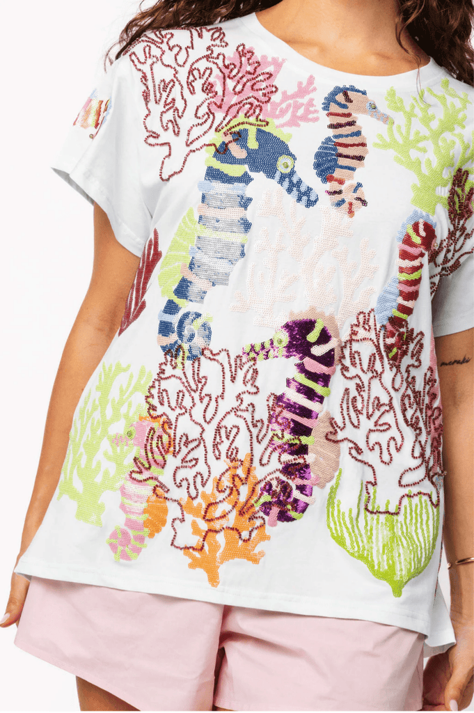 Light Blue Multi Coral & Seahorse TeeHeartland Retail ItemsQueen of SparklesThe Printed Peach Savannah