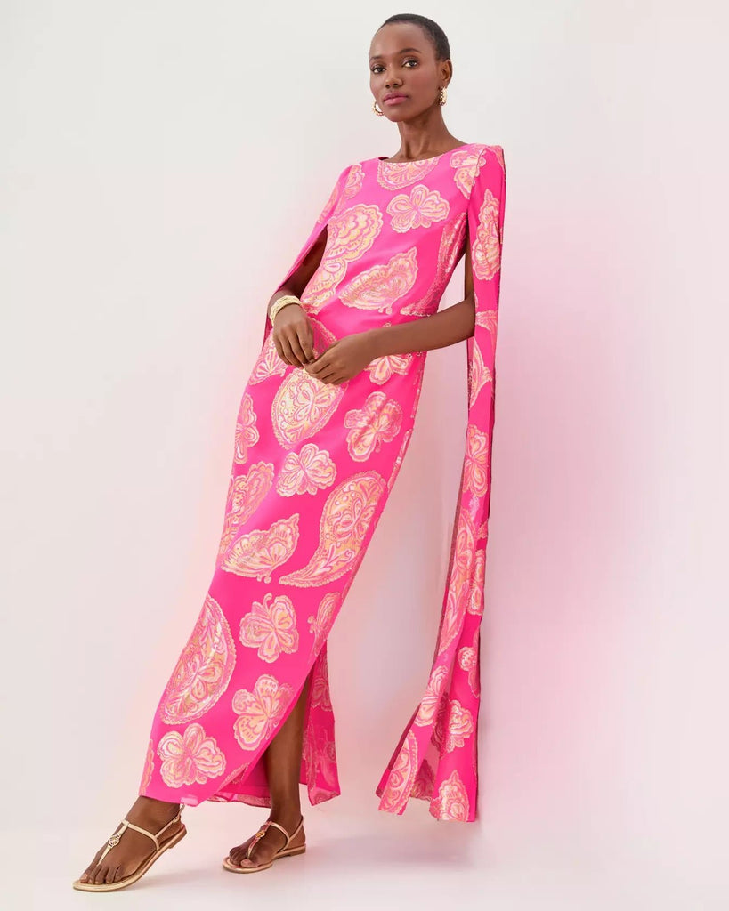Madelyn Silk Boat Neck Maxi CaftanWomens - Dresses - Fitted DressesLILLY PULITZERThe Printed Peach Savannah