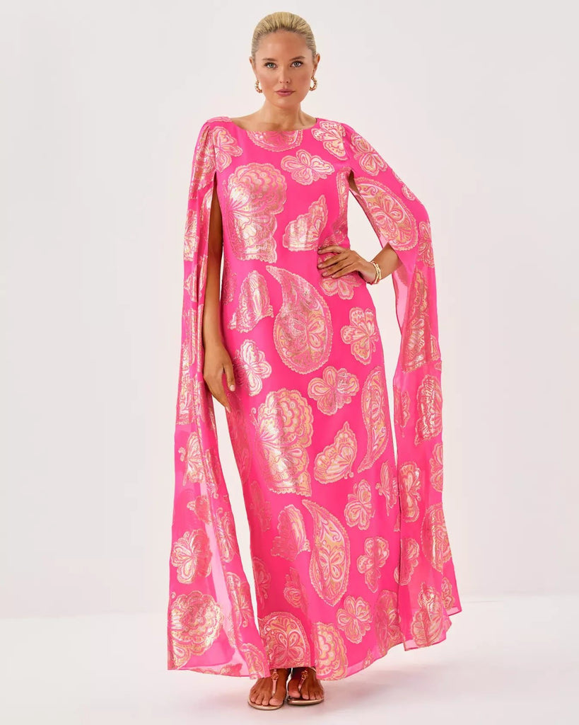 Madelyn Silk Boat Neck Maxi CaftanWomens - Dresses - Fitted DressesLILLY PULITZERThe Printed Peach Savannah