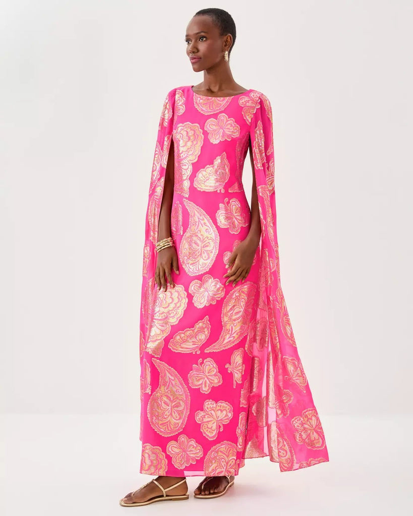 Madelyn Silk Boat Neck Maxi CaftanWomens - Dresses - Fitted DressesLILLY PULITZERThe Printed Peach Savannah