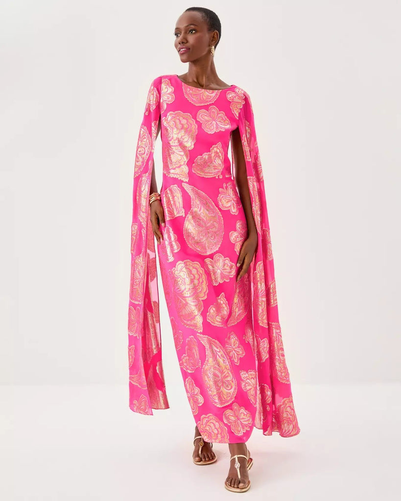 Madelyn Silk Boat Neck Maxi CaftanWomens - Dresses - Fitted DressesLILLY PULITZERThe Printed Peach Savannah