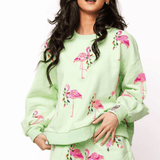 Mint Flamingo Wearing Christmas Light Sweathshit & Short SetWomens - Matching SetQueen of SparklesThe Printed Peach Savannah