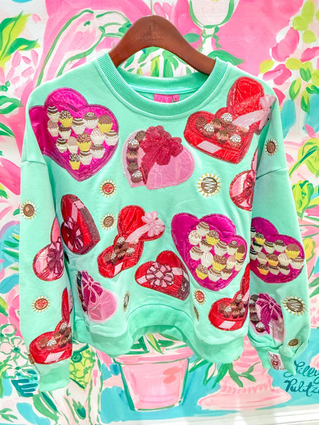 Mint Green Velvet Chocolate Boxes SweatshirtHeartland Retail ItemsQueen of SparklesThe Printed Peach Savannah