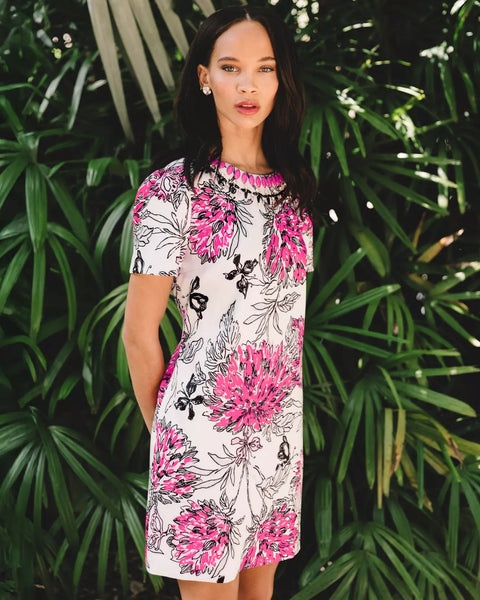 Olive Beaded Stretch Shift DressWomens - Dresses - Straight DressesLILLY PULITZERThe Printed Peach Savannah