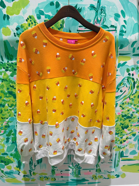 Orange Colorblock Candy Corn SweatshirtQueen of SparklesThe Printed Peach Savannah