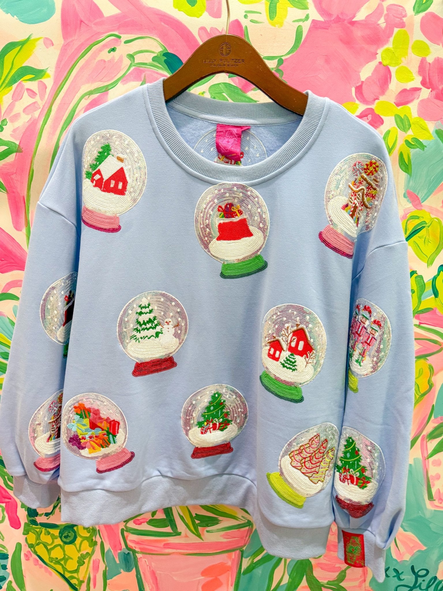 Powder Blue Christmas Snow Globe SweatshirtQueen of SparklesThe Printed Peach Savannah