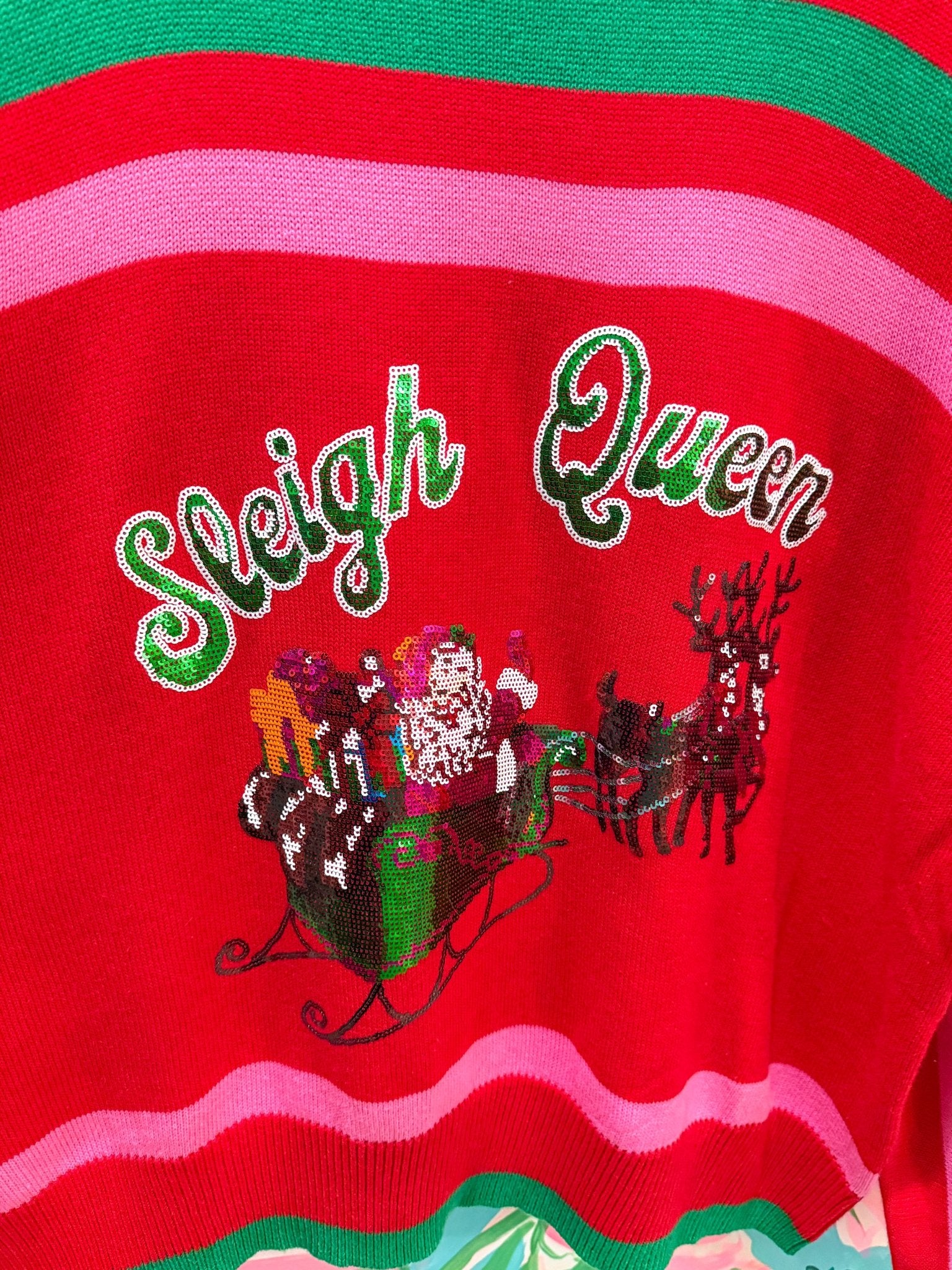 Red, Green & Pink 'Sleigh Queen' Stripe Sweater and Skirt SetQueen of SparklesThe Printed Peach Savannah