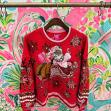 Red & Pink Vintage Poinsettia Santa SweatshirtWomens - Tops - Sweatshirts & PopoversQueen of SparklesThe Printed Peach Savannah