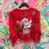 Red & Pink Vintage Poinsettia Santa SweatshirtWomens - Tops - Sweatshirts & PopoversQueen of SparklesThe Printed Peach Savannah