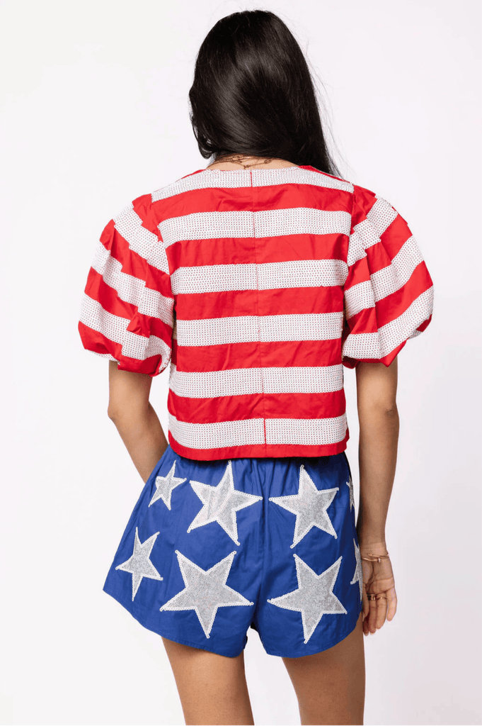 Red & White Stripe Cotton Poof Sleeve Tie Top and Shorts SetHeartland Retail ItemsQueen of SparklesThe Printed Peach Savannah