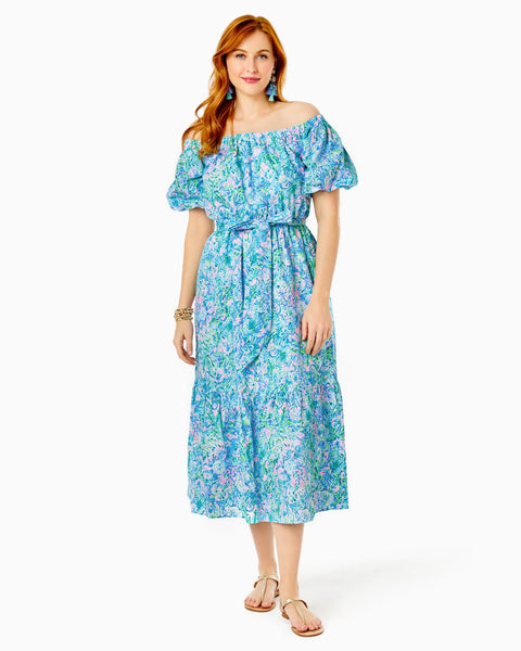 Tamie Off - the - Shoulder Midi DressWomens - Dresses - Fit & FlareLILLY PULITZERThe Printed Peach Savannah
