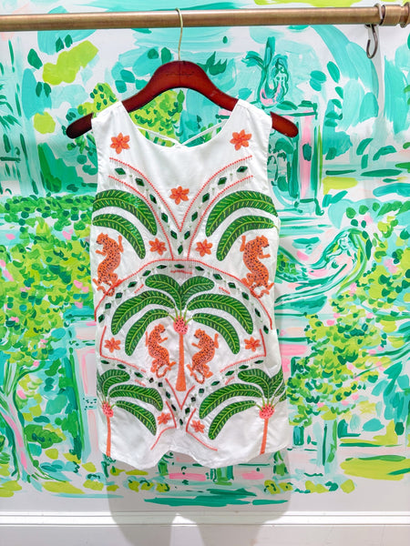 White Palm Tree & Jaguar Cotton Tank DressQueen of SparklesThe Printed Peach Savannah