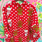 Red & White Polka Dot Gingerbread Man & Stocking Cotton Top