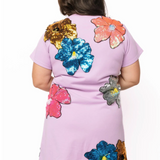 Lavender Oversized Colorful Sequin Flower Short Sleeve Dress