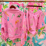 Pink Multi Candy Cane QOS Card Logo Mock Neck Sweatshirt