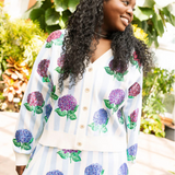 Blue & White Striped Hydrangea Cardigan and Skirt Set