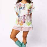 Light Blue Multi Coral & Seahorse Tee