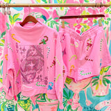 Pink Multi Candy Cane QOS Card Logo Mock Neck Sweatshirt