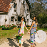 Rainbow Colorblock Checkered Easter Bunny Knit Midi Dress