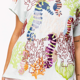 Light Blue Multi Coral & Seahorse Tee