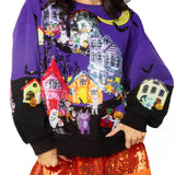 Purple Trick Or Treat Halloween Scene Sweatshirt