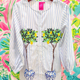 Striped Lemon Tree in Pot Button Up Dress