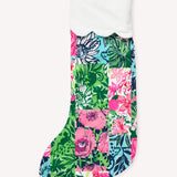Printed Stocking with Scalloped Velvet Trim