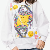 Licensed White Smiley Queen Card Sweatshirt