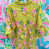 Yellow Striped Coconut Drink Button Up Cotton Tunic