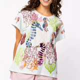 Light Blue Multi Coral & Seahorse Tee